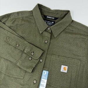 Carhartt Women’s Large Rugged Flex Button Up Long Sleeve‎ Shirt in Olive NWT